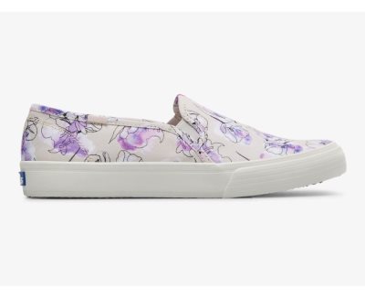 Keds Double Decker Kanvas Watercolor Floral Print Kanvas Ayakkabı Kadın Gri Mor | t4x0fXy5