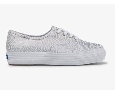 Keds Triple CVO Metallic Spor Ayakkabı Kadın Beyaz Gümüş | 34ZupgE4