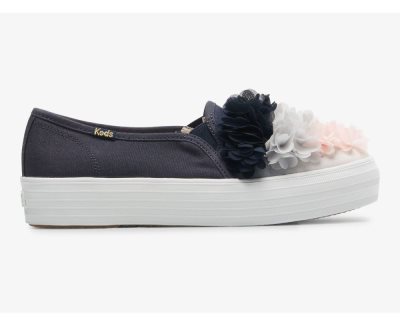 Keds Triple Decker Floral Applique Cel Makosen Ayakkabı Kadın Mavi | zu9UfHX3