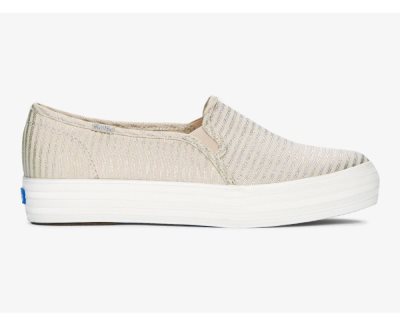 Keds Triple Decker Tekstil Pinstripe Makosen Ayakkabı Kadın Bej Rengi Gümüş | Yp6NUbrg