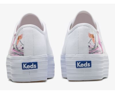 Keds Triple Up Kanvas Painterly Floral Kanvas Ayakkabı Kadın Beyaz Pembe | Kze2wHaV