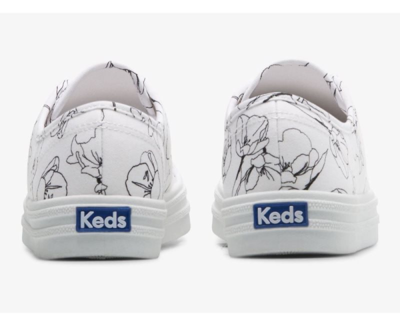 Keds Breezie Kanvas Hand Drawn Print Dantel Up Spor Ayakkabı Kadın Beyaz Siyah | VV2gVYGh