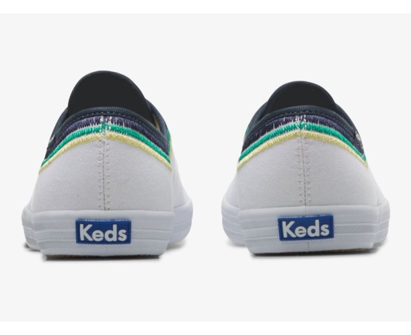 Keds Champion Embroidered Bağcıklı Ayakkabı Kadın Beyaz Yeşil | IurWL7Wt