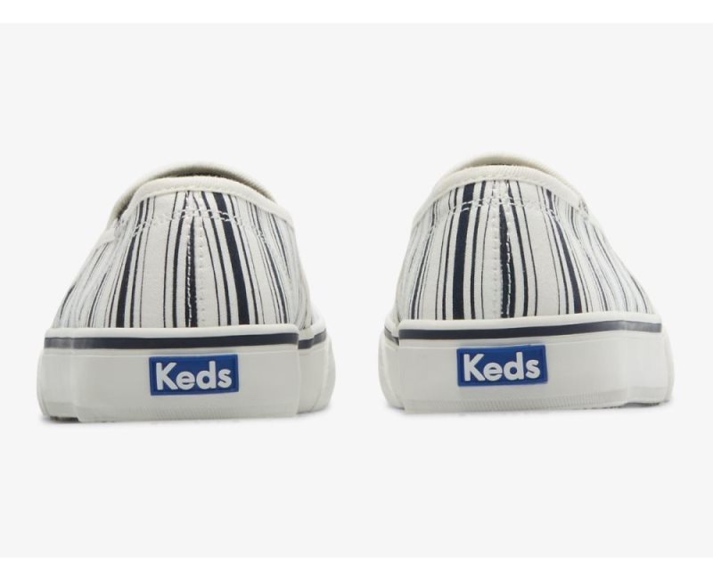 Keds Double Decker Kanvas Stripe Kanvas Ayakkabı Kadın Beyaz Lacivert | S5BaQ6X3