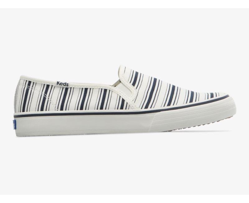 Keds Double Decker Kanvas Stripe Kanvas Ayakkabı Kadın Beyaz Lacivert | S5BaQ6X3