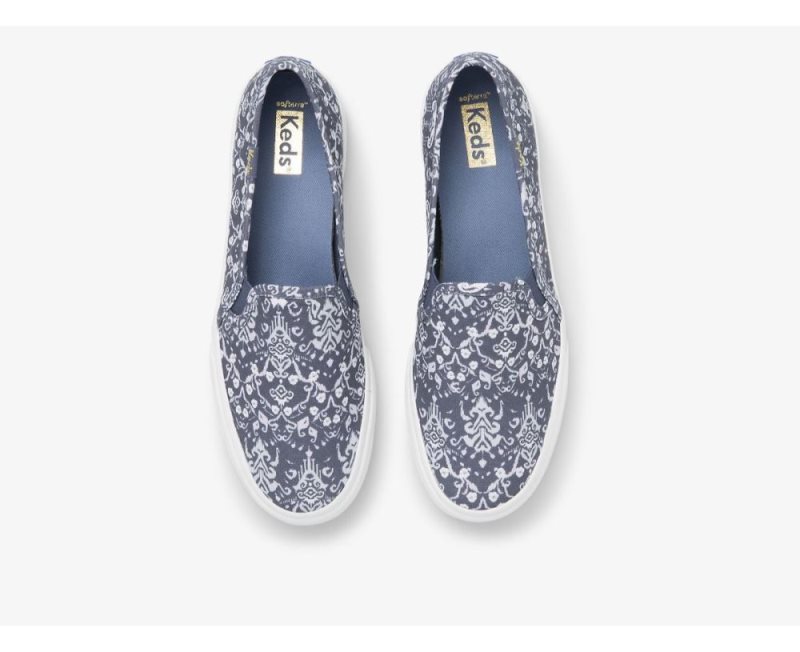 Keds Double Decker Mosaic Kanvas Spor Ayakkabı Kadın Mavi | pX50Y7QT