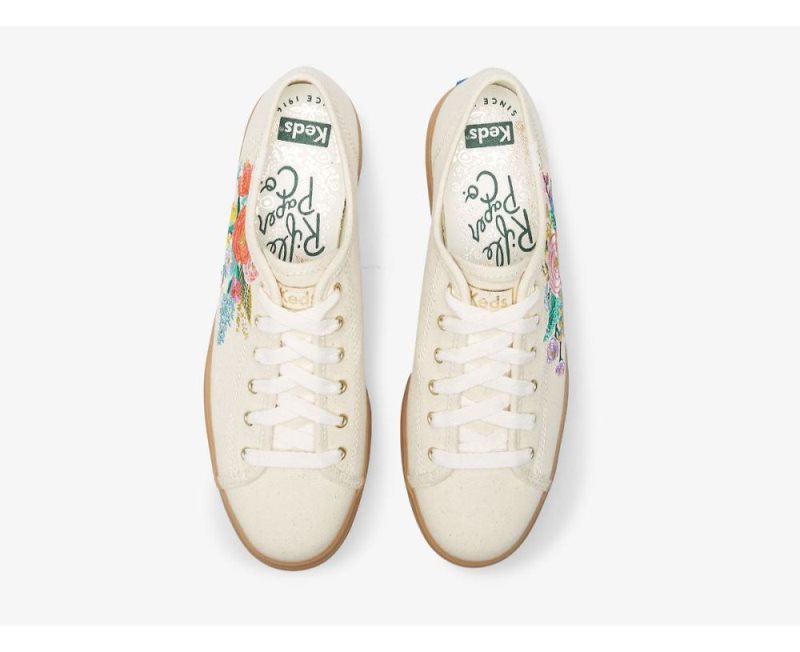 Keds Keds x Rifle Paper Co. Triple Kick Embossed Garden Party Spor Ayakkabı Kadın Linen | 0gF16qP1