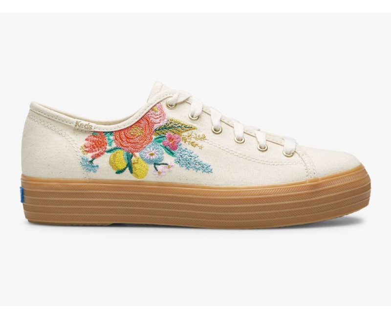 Keds Keds x Rifle Paper Co. Triple Kick Embossed Garden Party Spor Ayakkabı Kadın Linen | eqY6t1fT