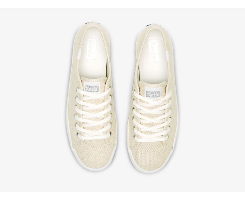 Keds Kickstart Metallic Tekstil Bağcıklı Ayakkabı Kadın Bej Rengi Gümüş | 7lrTzXFc