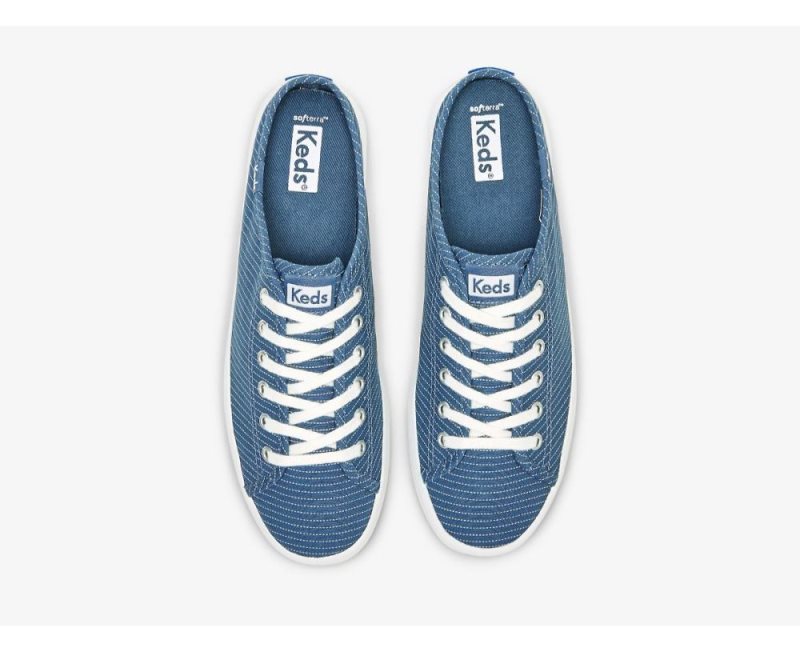 Keds Kickstart Mule Kanvas Stripe Kanvas Ayakkabı Kadın Mavi | UW0aFOmy