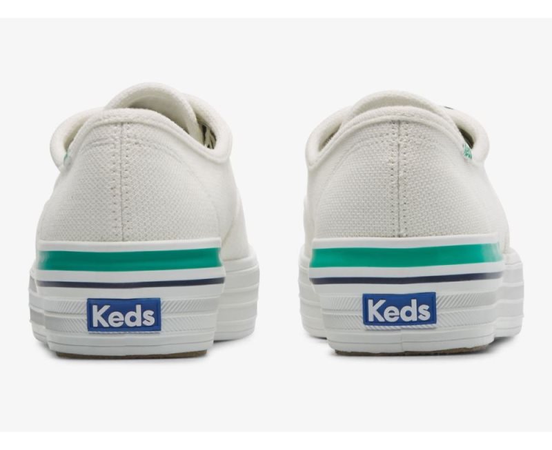 Keds The Platform Pique Stripe Bağcıklı Ayakkabı Kadın Beyaz Yeşil | n45hNaiX