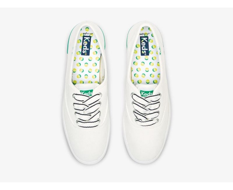 Keds The Platform Pique Stripe Bağcıklı Ayakkabı Kadın Beyaz Yeşil | n45hNaiX