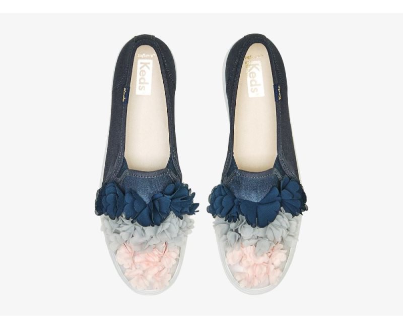 Keds Triple Decker Floral Applique Cel Platform Ayakkabı Kadın Mavi | zP0DJ8b8