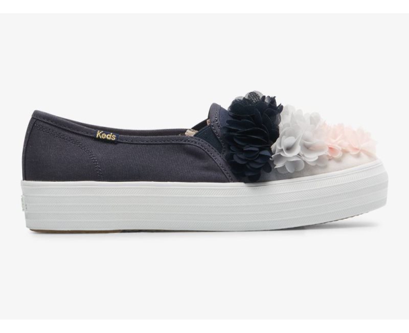 Keds Triple Decker Floral Applique Cel Platform Ayakkabı Kadın Mavi | zP0DJ8b8