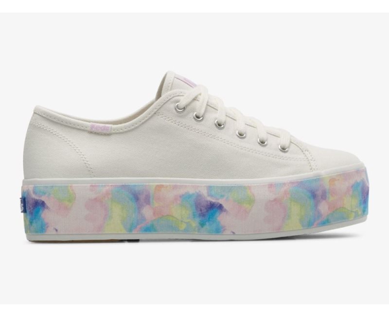 Keds Triple Up Abstract Floral Foxing Bağcıklı Ayakkabı Kadın Beyaz Renkli | Dt3OBtxC