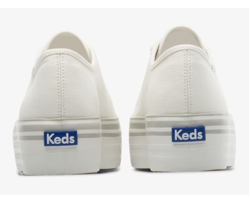 Keds Triple Up Kanvas Foxing Stripe Kanvas Ayakkabı Kadın Beyaz Gri | pOwjBzkl