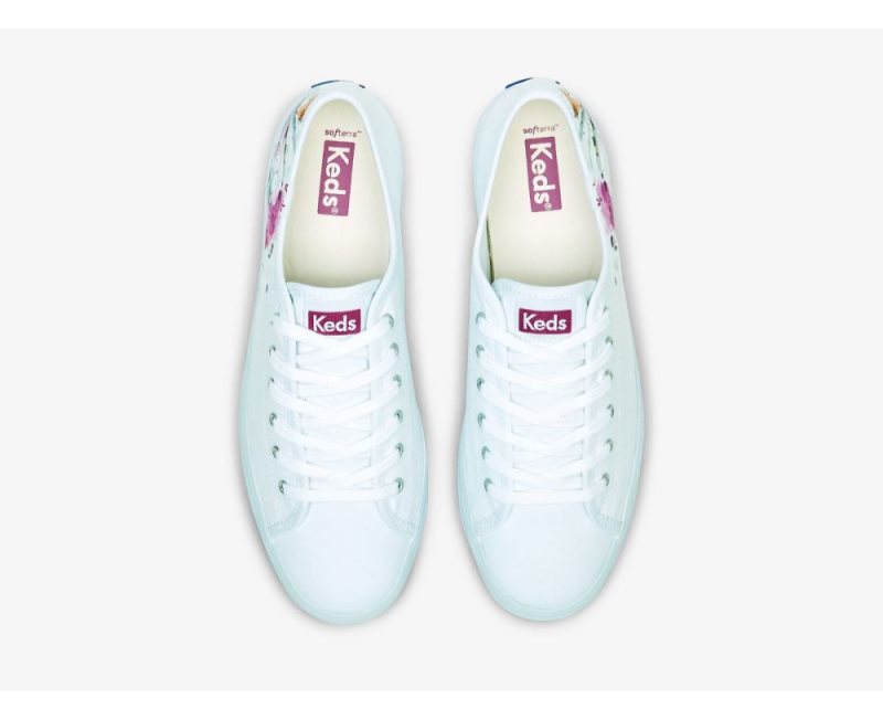 Keds Triple Up Kanvas Painterly Floral Kanvas Ayakkabı Kadın Beyaz Pembe | G9IRJ385