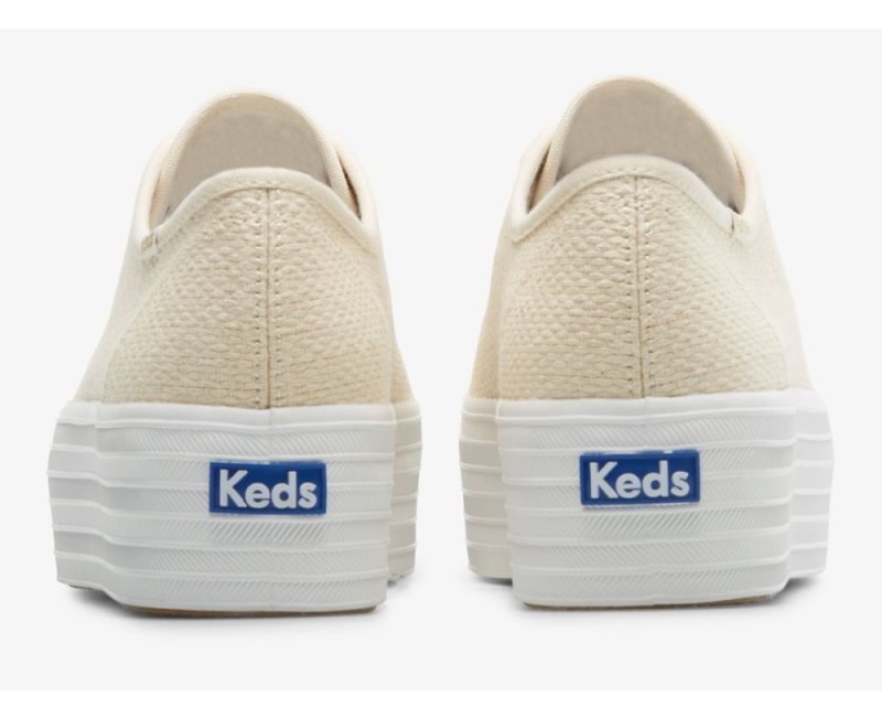 Keds Triple Up Metallic Woven Bağcıklı Ayakkabı Kadın Bej Rengi Altın | 6OlUpxN8